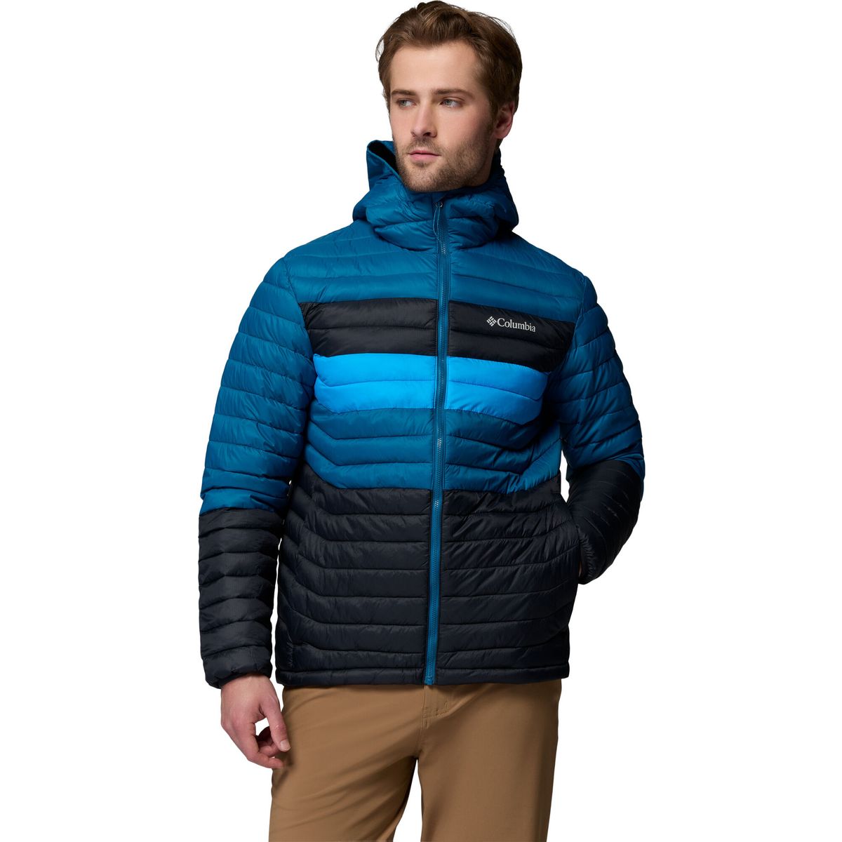 Columbia Men's Powder Pass Hooded Puffer Jacket black, phoenix blue, compass blue (011) XL 213413-2134131-011-XL