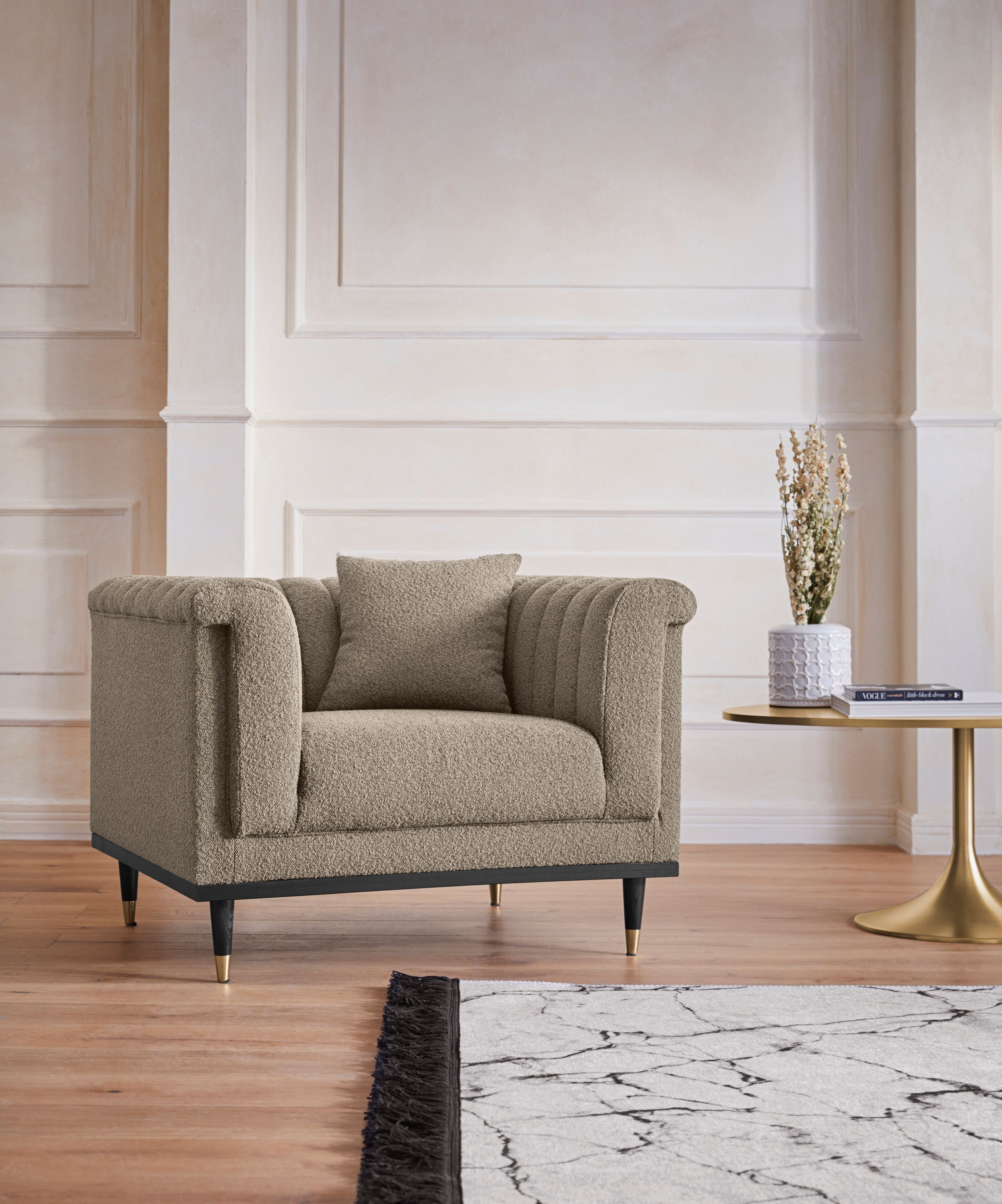 Cocktailsessel HOME AFFAIRE "Chamby New Sessel", beige, B:100cm H:71,5cm T:85cm, Bouclé (100% Polyester), Sessel, Cocktailsessel, im Bouclé-Strukturbezug mit Steppung im Lehnenbereich