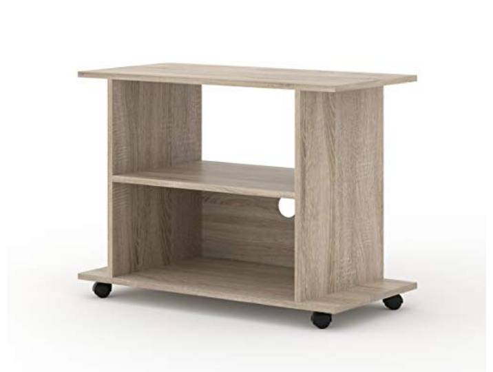BIM Furniture TV-Ständer Yogi – Fernsehständer auf Rollen 80x60x40 cm, Niedriges Regal mit Ablagen, Moderner Fernsehständer mit Kabelloch – Sonoma Eiche