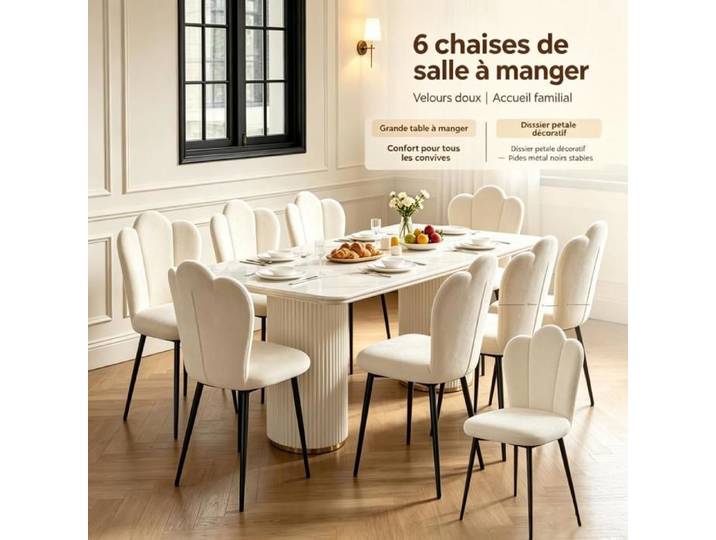 PIPIPOXER Lot de 6 Chaises Salle à Manger Velours avec Dossier Pétale pour Grande Salle à Manger Réception Maison 45x46x91