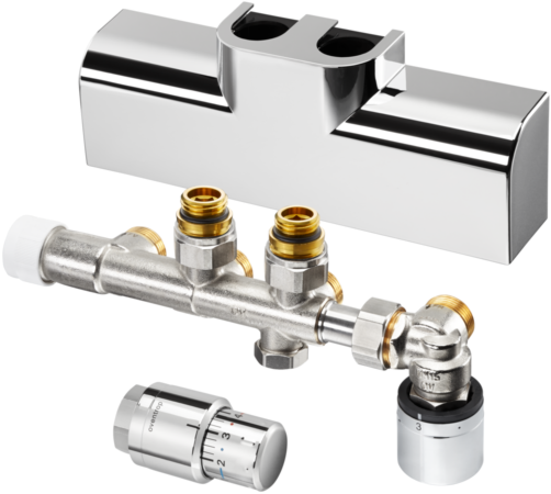 Oventrop Multiblock T-RTL Anschlussset 1184288 verchromt, für Multiblock T-RTL/Uni SH, Eckform