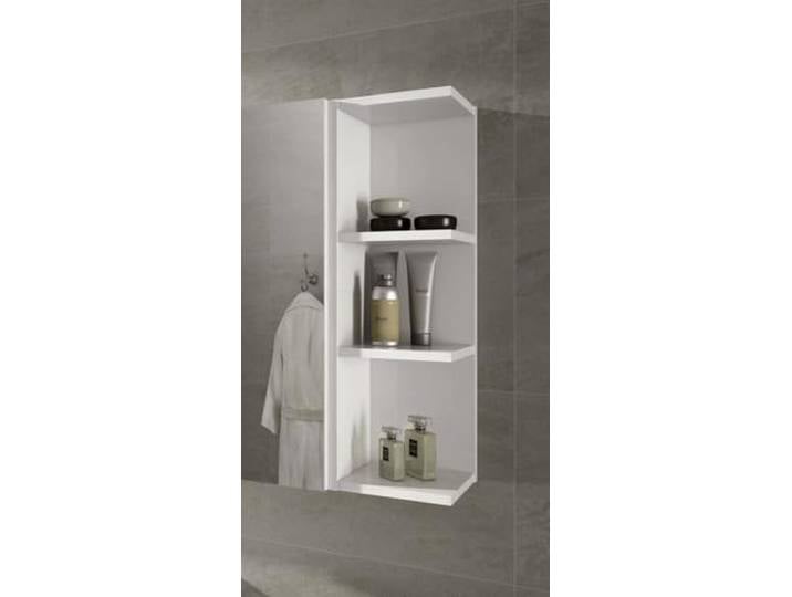 Dmora - Hängeschrank Tacoma, Hängesäulenschrank für Badezimmer, Eckschrank mit 3 offenen Regalen, 20x20h65 cm, Weiß