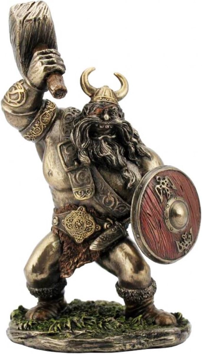 Veronese Design Viking met Hamer en Schild Gebronsd Beeldje, Hoogte: 18 cm