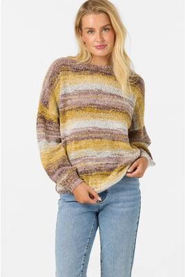 O'Neill s Bayou Stripe Long Sleeve Sweater in Chartreuse, Size Medium, Acrylic/Elastane/Polyester