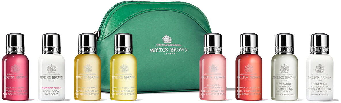 240ml MOLTON BROWN The Elegant Escapist Body & Hair Mini Travel Bag (Shower Gel 5 x 30ml + Shampoo 30ml + Conditioner 30ml + Lotion 30ml + Bag)
