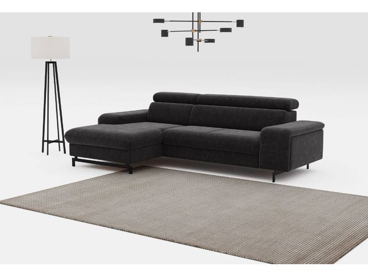 Ecksofa, Schwarz, 267x165 cm, Struktur Fein, Mit Schlaffunktion & Bettkasten, Modern, Cotta