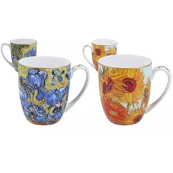 Carmani 2er Set Tassen Van Gogh Sonnenblumen und Iris, 450 ml