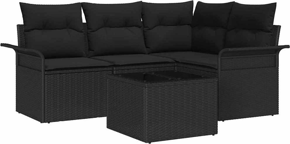 Modulares Garten-Sofaset, 5-teilig mit Kissen, höhenverstellbarer Tisch, wetterfestes Poly-Rattan Schwarz, für 5 Personen, UV-beständig