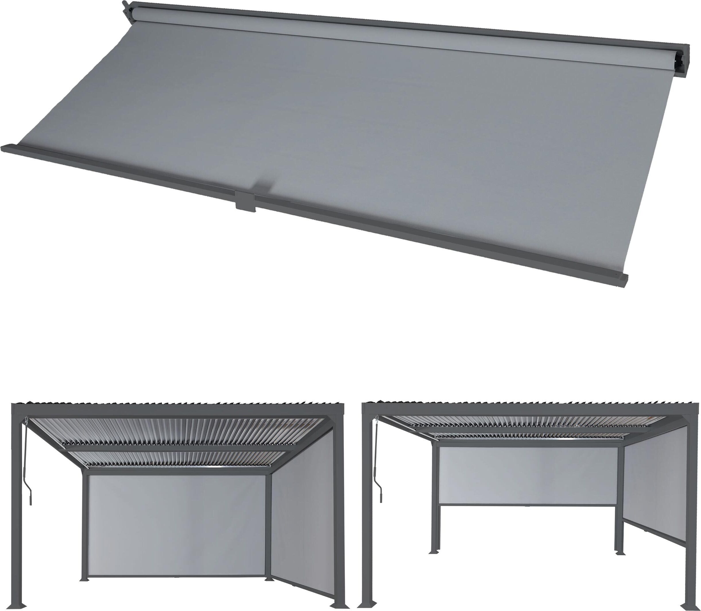 Seitenwand für Pergola HWC-L41, Pavillon Rollo Ersatzseitenwand, Stoff/Textil 3x3,7m anthrazit