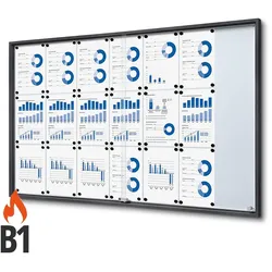 Schaukasten 21 x A4 anthrazit RAL7016 mit Schiebetüren B1 Brandschutz innen ESG 21x DIN A4