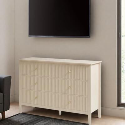 "47.2"" Modern Wood 6-Drawer Fluted Dresser, Spacious Storage Chest and TV Stand"