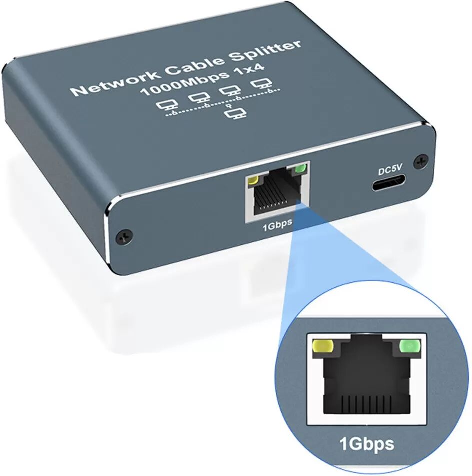 INF RJ45 Gigabit Ethernet Splitter 1 auf 2/3/4 Port Netzwerk Splitter – Erweitern Sie Ihre Netzwerkkonnektivität Grau