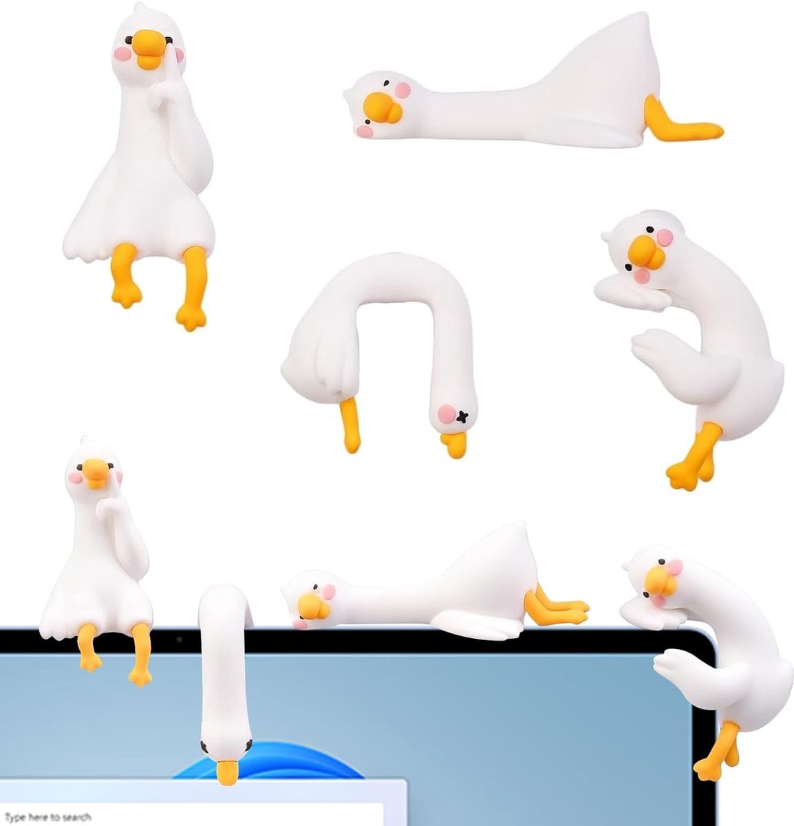 Set van 4 schattige mini-gans-figuren voor kantoordecoratie en bureauversiering