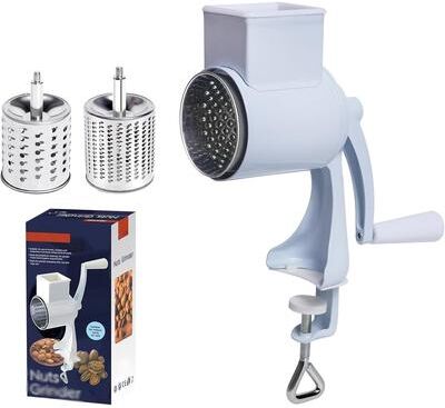 Garvee Rotary Nut Cheese Grater Chopper 2 Drum Blades Aluminum White
