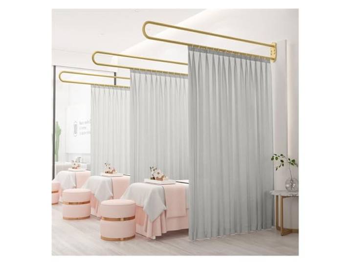 Raumteiler Trennwand, Paravent Raumtrenner 6,6 FT/ 7,5 FT Länge U-förmige Lange Stützstange Mit Vorhang, Privatsphäre, Halbtransparente Vorhänge, Raumteiler, Wandmontierter Trennvorhang Für Salon Loun