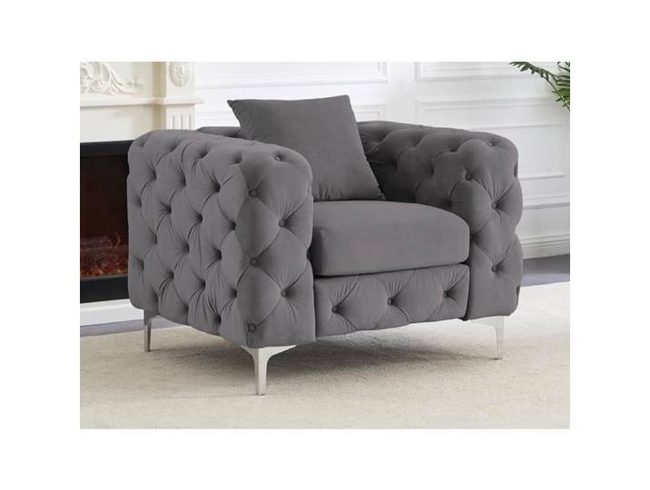 Fauteuil chesterfield en velours anthracite EDWINA