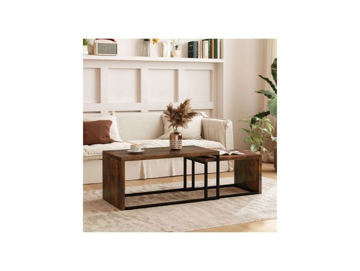 Tables basses - Lot de 2 - Empilables - MDF et cadre métallique - Contemporain marron