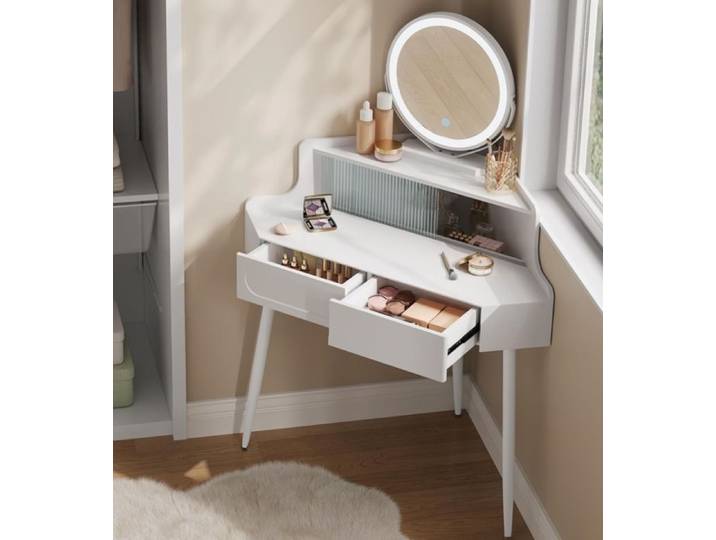 Coiffeuse d'angle - WOLTU Table de Maquillage Moderne - Miroir LED Réglable - Blanc