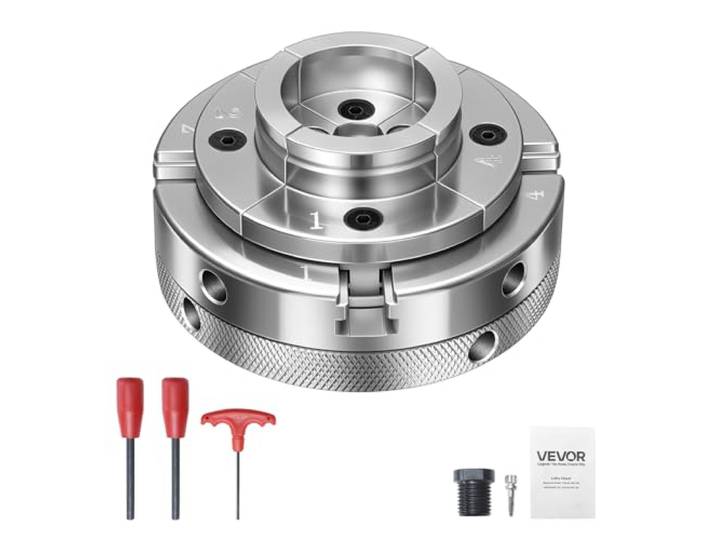 VEVOR Mandrin de Tour à Bois 100 mm Mandrin de Tour à 4 Mors Autocentrant pour Tournage Bois avec Adaptateur 1 pouce x 8 TPI\, Acier Haute Dureté Finition Nickelée\, Serrage Intérieur Support Extérieur