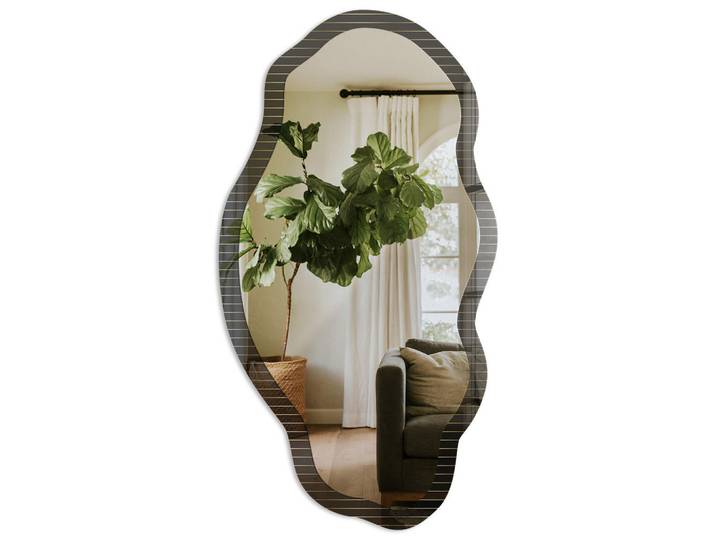 Tulup Spiegel 90x45 cm asymmetrisch mit Druck - Feine Linien, Transparent, Glas, Organisch, 45x90x0.4 cm, Spiegel, Wandspiegel