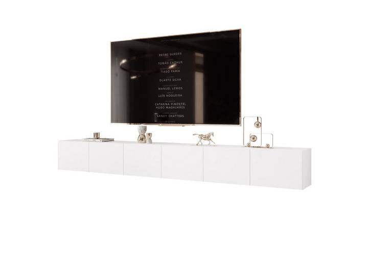 Idohome Tv-Lowboard weiß matt, hängend mit LED-Beleuchtung, Weiß, Rechteckig, 300x36x40 cm, Wohnzimmer, TV Möbel, Lowboards, Lowboards stehend