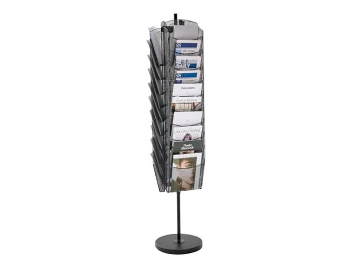 VEVOR Présentoir à brochures rotatif 10 niveaux\, porte-brochures sur pied en maille à 30 pochettes\, porte-revue en métal pour journaux\, présentoir à magazines pour exposition\, bureau\, hôtel\, salon