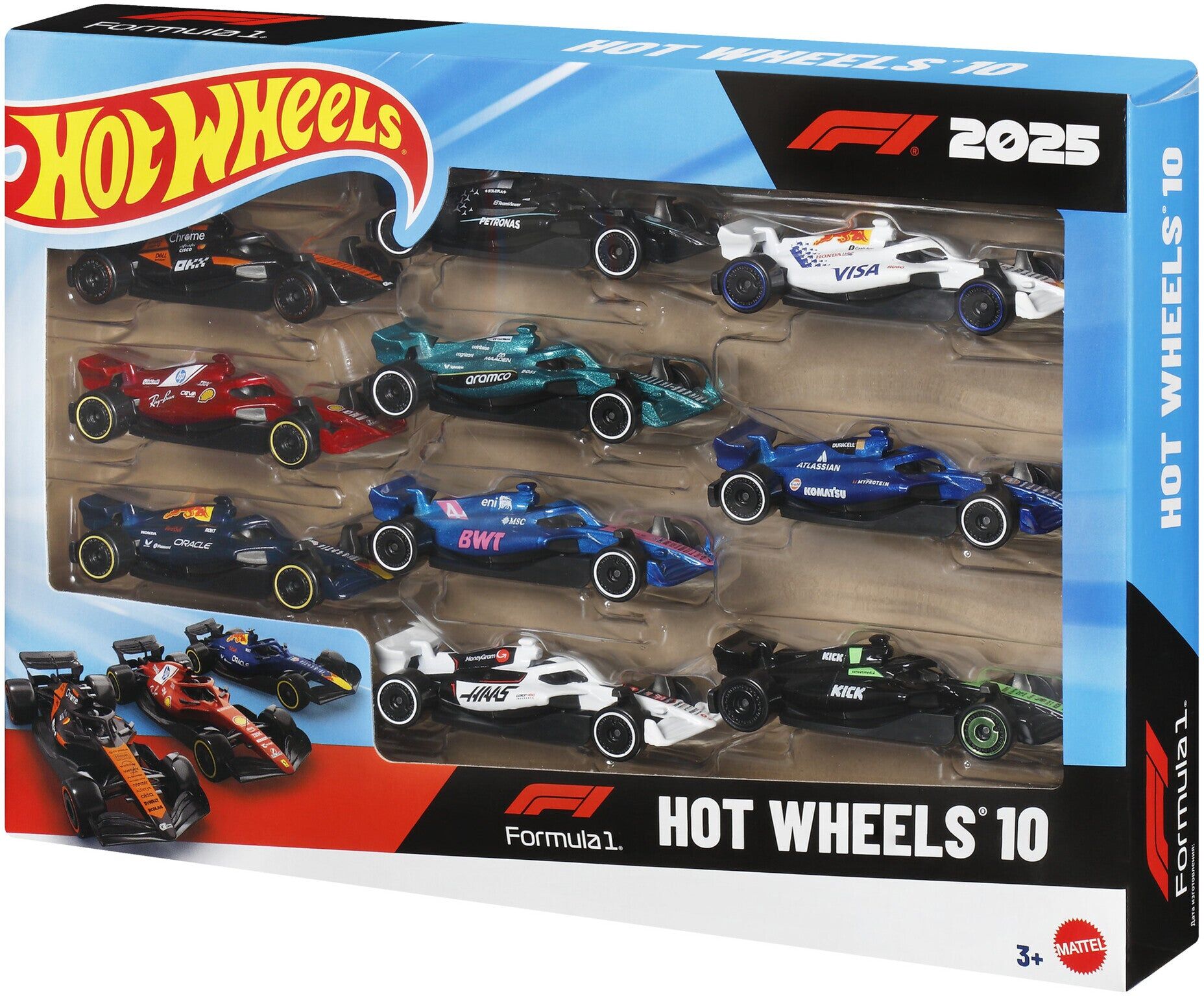 Mattel Hot Wheels Formula 1 2025 10-Pack Die-Cast Cars - 1:64 Scale - Officially Licensed F1 Collection