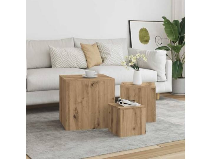 GPWERSDF Beistelltische 3 STK. Artisan-Eiche Holzwerkstoff Multifunktional für Wohnzimmer und Schlafzimmer, feuchtigkeitsbeständig, pflegeleicht