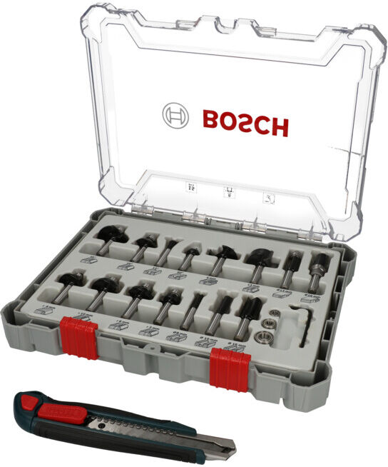 BOSCH Set de fraises, 15 pièces, incluant un cutter gratuit (0615997653)