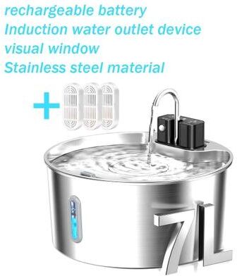 Uplift Picks 7L Wireless Cat Water Fountain Stainless Steel Rechargeable Pet Water Dispenser With Visual Window fountain + 3 Chips