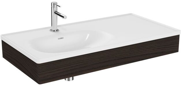 VitrA Equal Möbelwaschtisch-Set 64086 100x52cm, mit Möbelwaschtisch asymmetrisch, weiß VC, mit Holzblende ulme