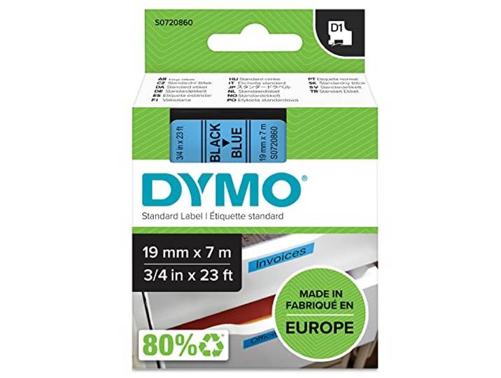 Dymo Ruban D1 19 mm x 7 m noir sur bleu 45806