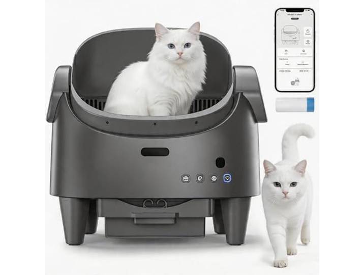 Garvee Automatische Katzentoilette Selbstreinigend, Elektrisches Katzenklo Offenem Design, App & Sicherheitssensor, Großer Abfallbehälter Für Bis Zu 15 Tage, Ideal Für Mehrkatzenhaushalte