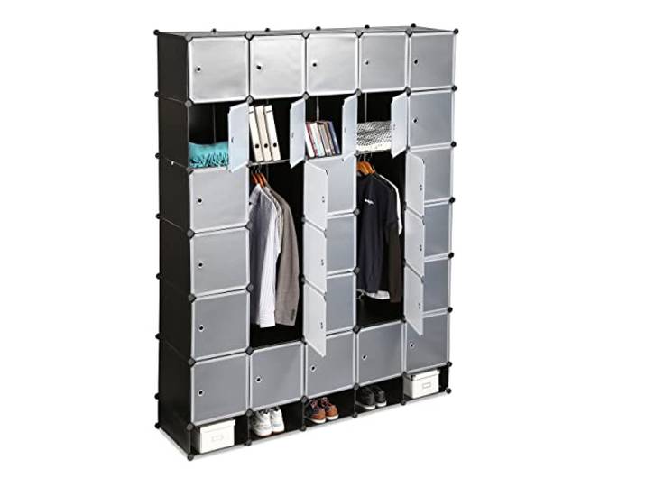 Relaxdays XXL Kleiderschrank Stecksystem, 25 Fächer, Kleiderstangen, Schlafzimmerschrank HxB 234x180 cm, versch. Farben