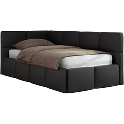 JUGENDBETT ARVO 90/200 - Schwarz Kunstleder - Pocket-Matratze - Links Seite