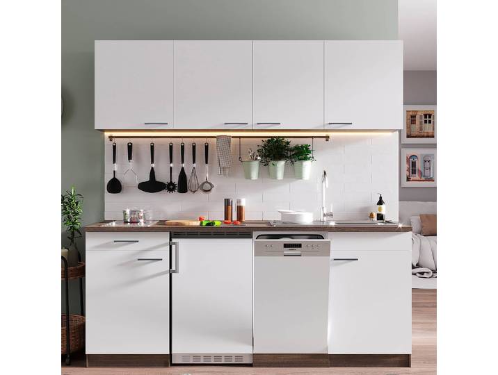 Küchenzeile Oliver VII 195cm Weiß/Weiß Glaskeramik