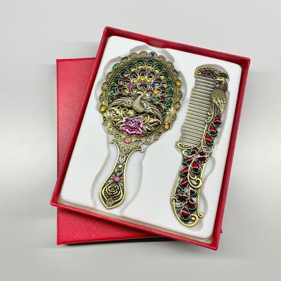 Fusion Finds Vintage Handheld Mirror & Peacock Mirror And Comb Set Portable Makeup Gift d