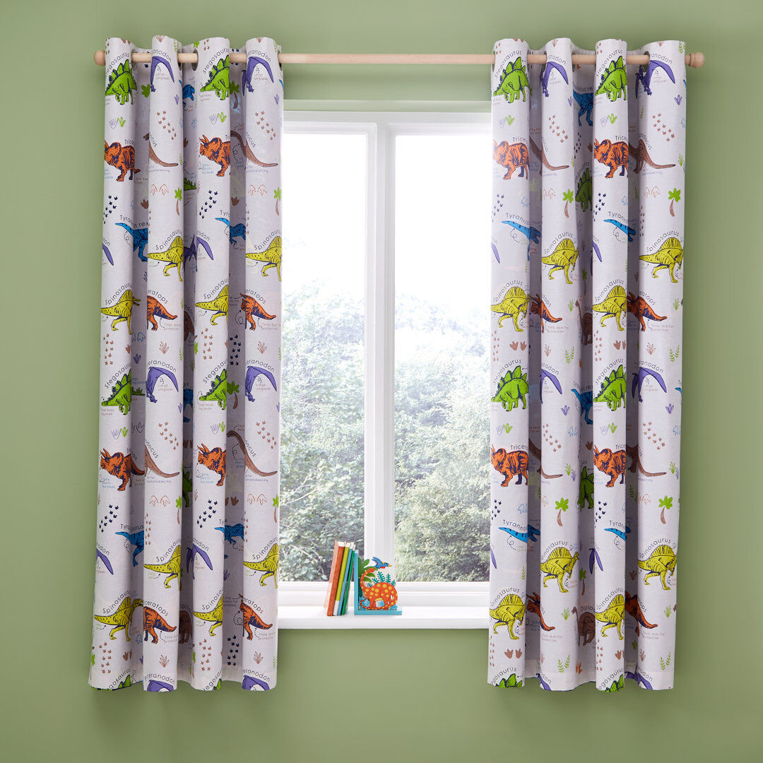Catherine Lansfield Prehistoric Dinosaurs 66x72 inch Reversible Curtains 168cm W X 183cm H