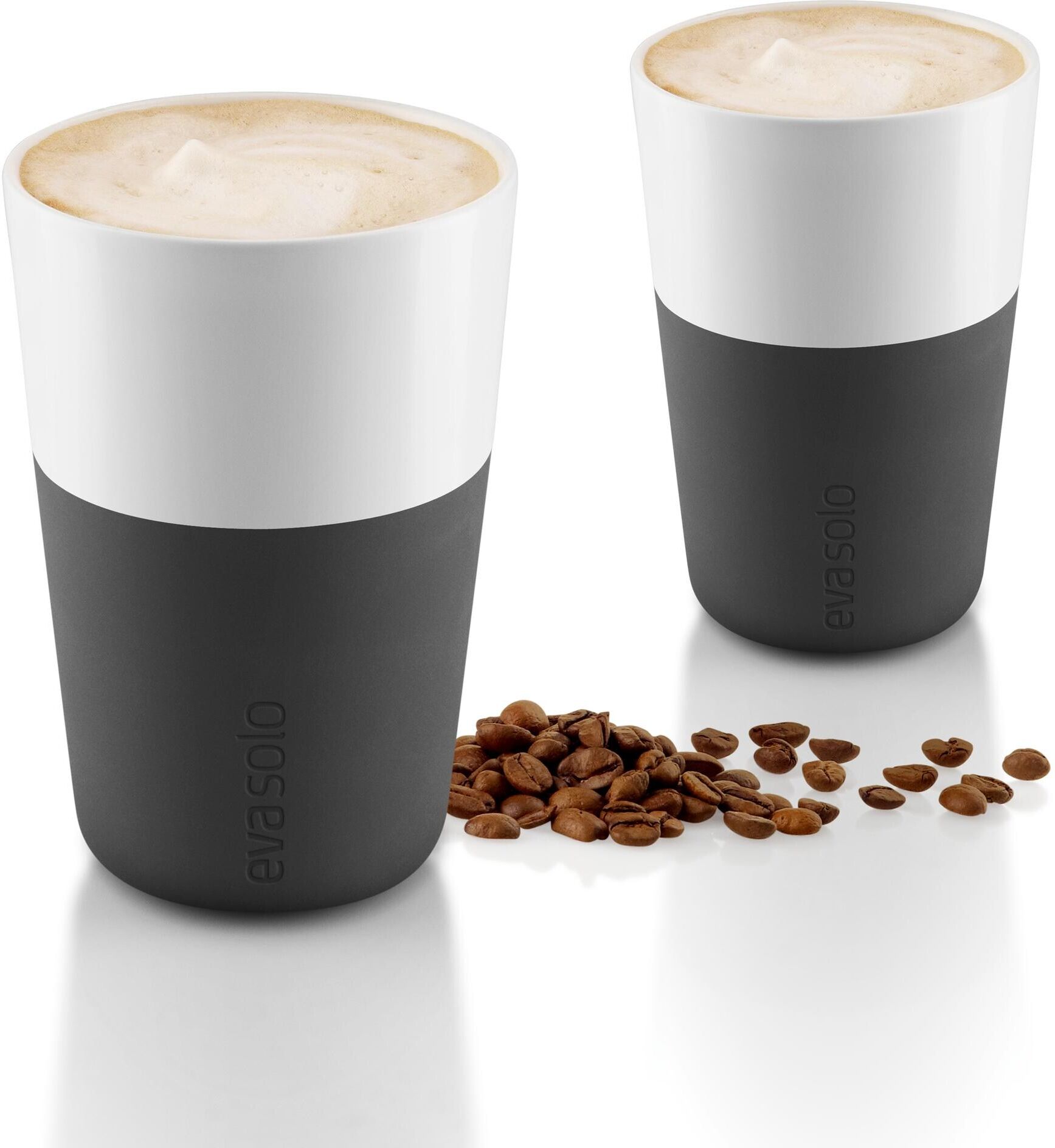 Latte-Macchiato-Glas EVA SOLO "Latte Macchiato Becher", schwarz (schwarz, weiß), H:12,5cm Ø:8,5cm, Trinkgefässe, Latte-Macchiato-Glas schwarz, weiß Ø 8,5cm x 12,5cm, 360ml, 2 Stk.