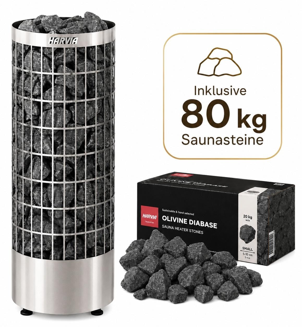 Harvia Cilindro PC90E Saunaoven, 9,0 kW, inclusief 80 kg sauna-stenen