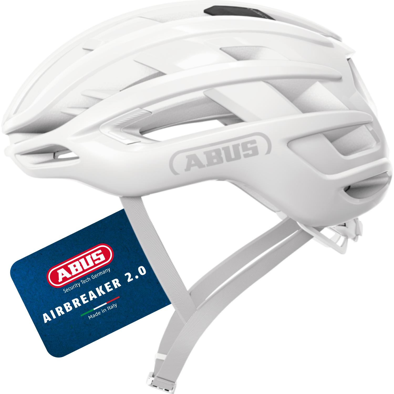 ABUS Rennradhelm AirBreaker 2.0 - leichter Fahrradhelm mit Fokus auf Belüftung, Aerodynamik, icherheit und Komfort für professionellen Radsport - für Frauen und Männer - weiß, Größe L (57-61 cm)