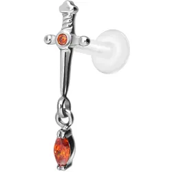 PTFE Labret mit Innengewinde + Titan-Aufsatz DOLCH + KRISTALLTROPFEN