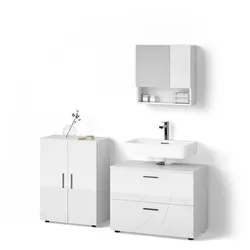 BADMÖBEL-SET Ronco, Weiß Hochglanz, 3-teilig