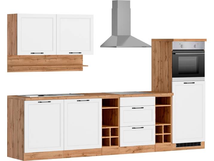 Küchenzeile, Braun & Weiß, 300x200x60 cm, Holzwerkstoff & MDF, Mit E-Geräten, Modern