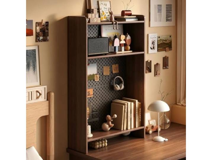 Verstellbares Tischregal Aufbewahrungsregal aus Holz Mit Aufhängeleiste Freistehendes Regal Stabiler Rahmen Für Zuhause, Büro, Wohnheim und Küche(Brown,H 110cm/43in)