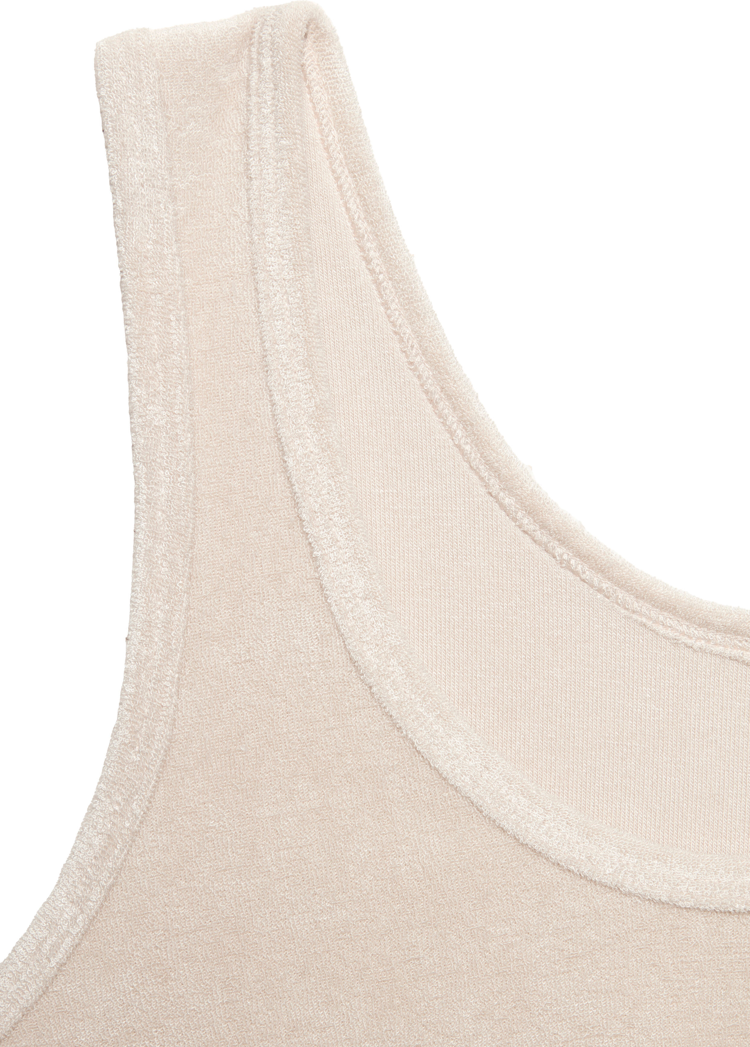 Crop-Top H.I.S, Damen, Gr. 40/42, beige (creme), Frottee, Obermaterial: 75% Polyester, 25% Viskose, unifarben, Basic schmal, Rundhals, Tops Crop-Top, extra softe Qualität