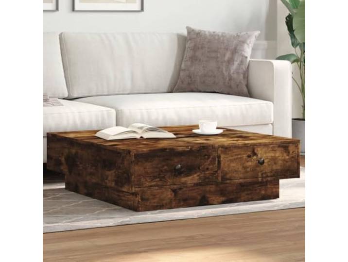 HEFZGDB Couchtisch Räuchereiche 90x90x28 cm Holzwerkstoff mit Metallknauf und Stabiler Tischplatte für Wohnzimmer Stauraum