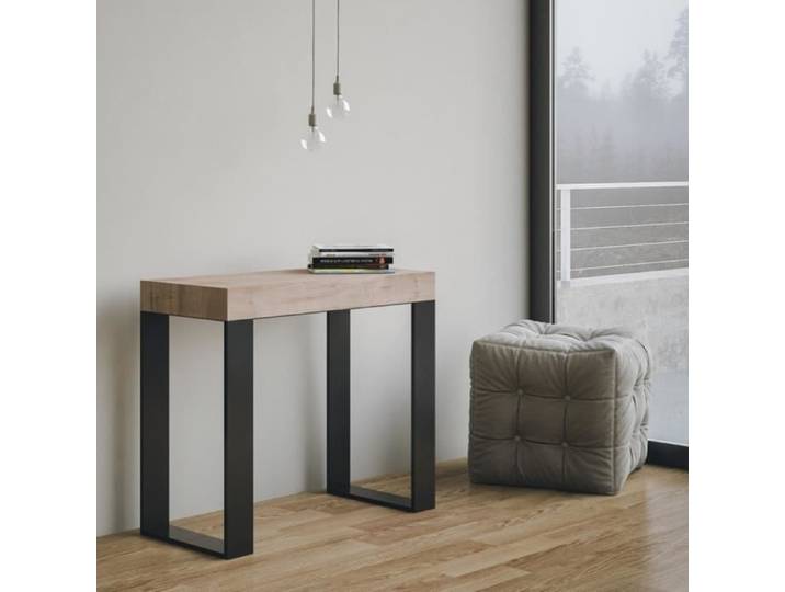 Table console extensible Tecno Premium Small - Chêne naturel et structure anthracite