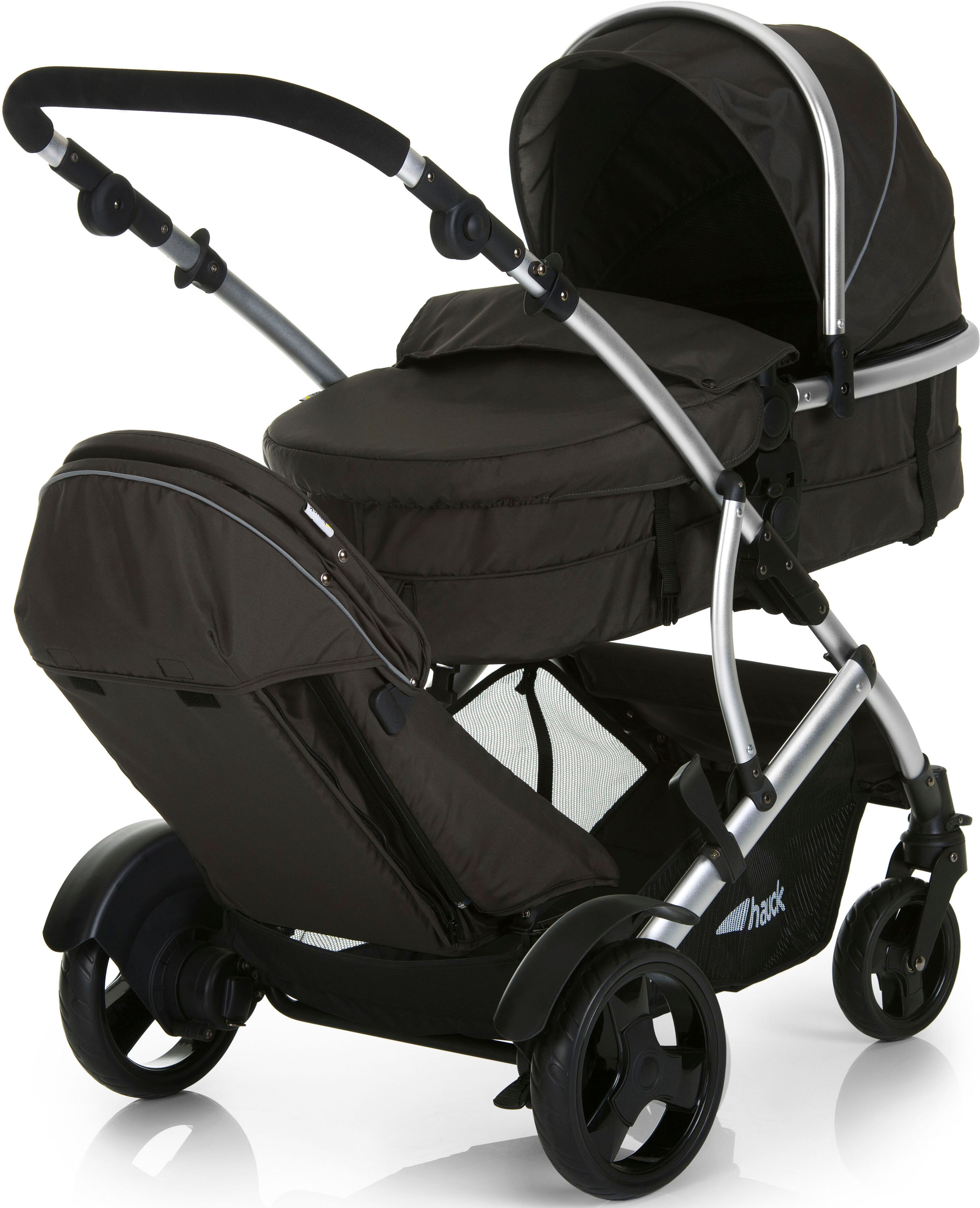 Geschwisterwagen HAUCK "Duett 2 black", Baby, schwarz, Aluminium, Polyester, Kinderwagen Geschwisterwagen, mit Regenschutz, Kinderwagen, Topseller