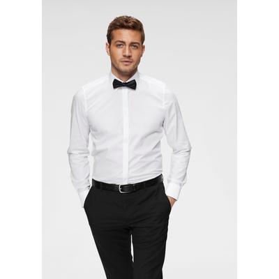Smokinghemd OLYMP "Level Five body fit", Herren, Gr. 40, Normaler Arm, weiß, Web, Obermaterial: 97% Baumwolle, 3% Elasthan, unifarben, schmal, Umschlagmanschette, Hemden, Umschlagmanschetten,verdeckte Knopfleiste